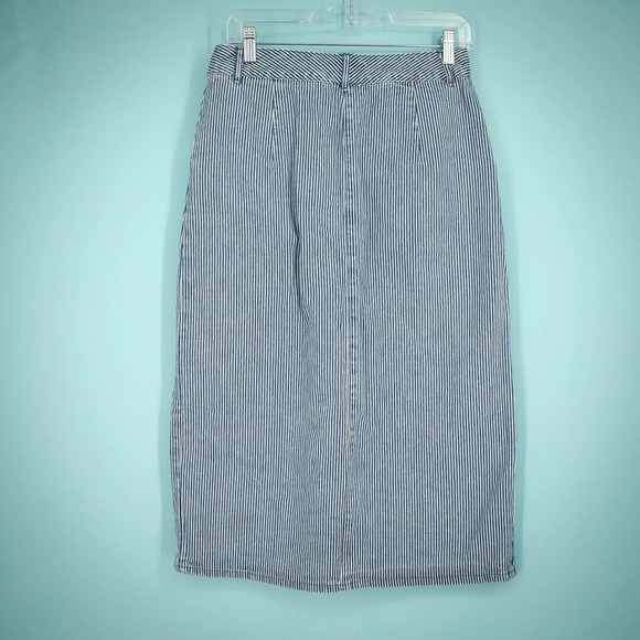 Boden Size 6 Mira Denim Jean Blue Ticking Stripe Pinstripe Pleated Midi Skirt - Picture 3 of 7